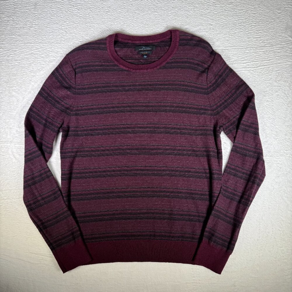 MARC ANTHONY Men's X-LARGE Slim Fit BURGUNDY WINE‎ Stripe SWEATER Luxury Blend